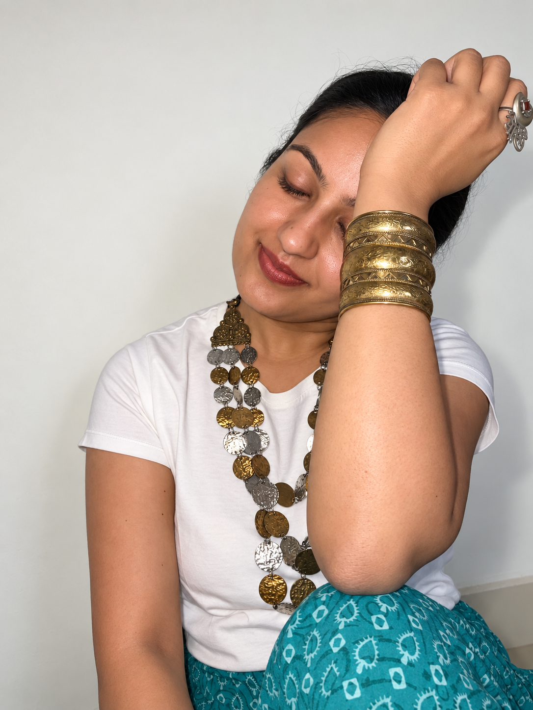 Dual tone sikka necklace