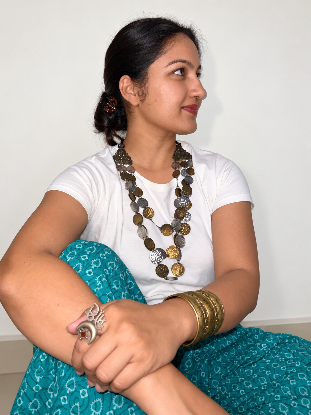Dual tone sikka necklace